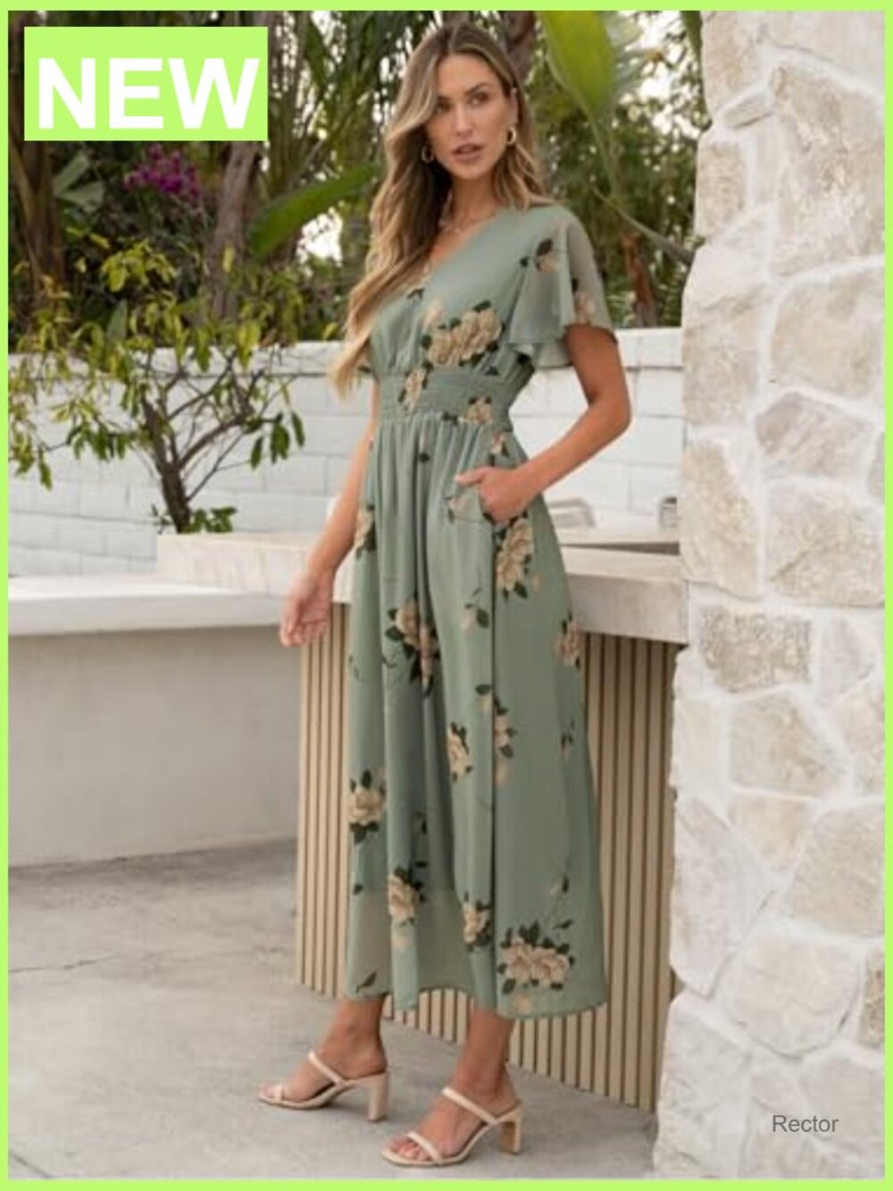 Womens Floral Maxi Dress V Neck Short Sleeve Casual Beach Wedding Guest Long - Picture 4 of 7